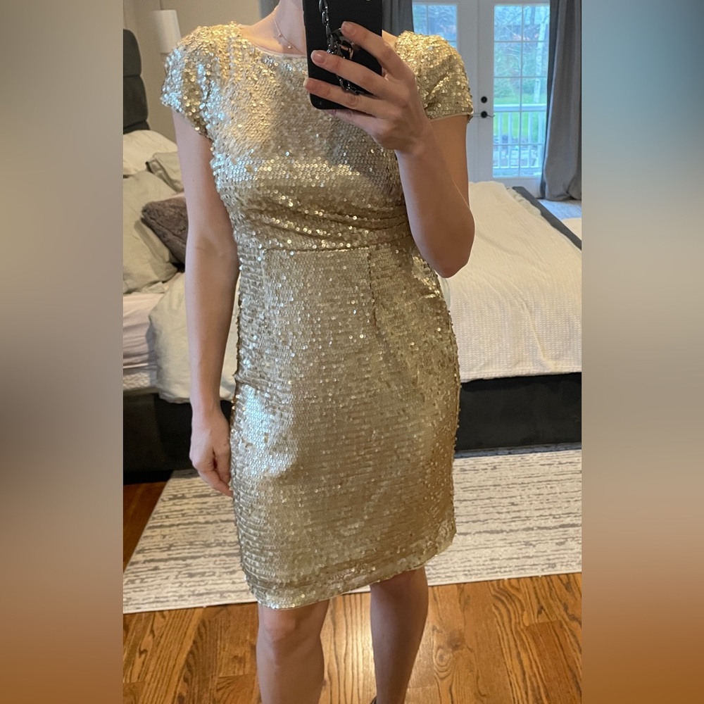 Adriana Papell Gold sequin midi dress